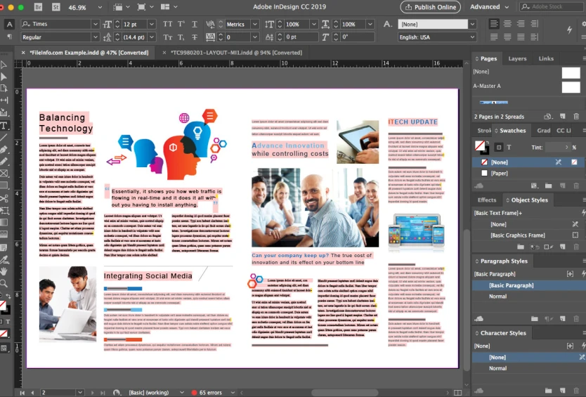 Adobe inDesign Interface